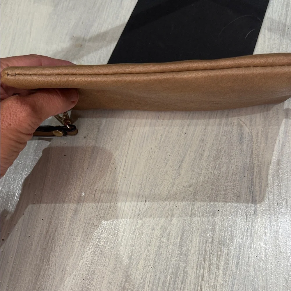 Tan Leather Wristlet Clutch